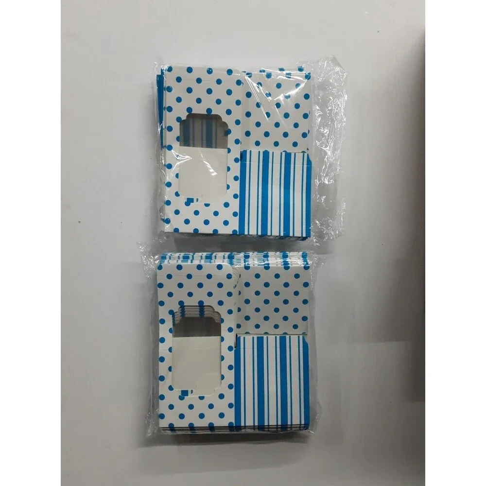 Cupcake Boxes Individual Blue Polka Dots and Stripped
